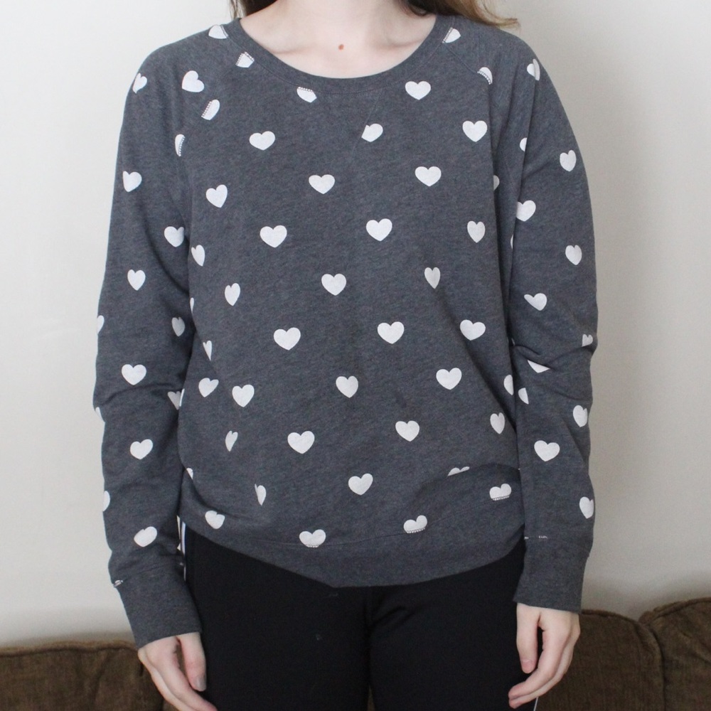 gray shirt with hearts